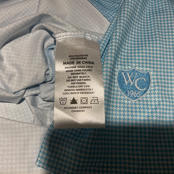 FOOTJOY Turquoise Blue and White Houndstooth Short Sleeve Golf Polo Shirt Large - Picture 9 of 9